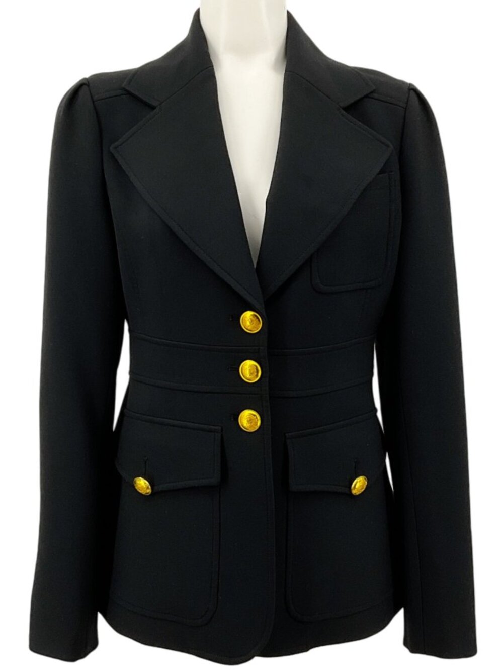 A.L.C. Black Ponte Knit Amelia Jacket with Gold Buttons